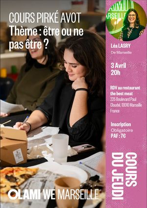 Cours du Jeudi soir PIRKE AVOT - SPECIAL RESTO